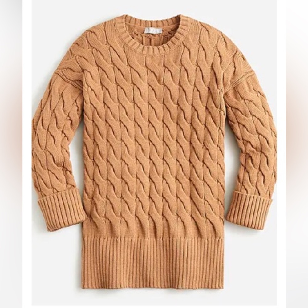 NWT J Crew Cotton cable-knit side-slit crewneck sweater size XS-S